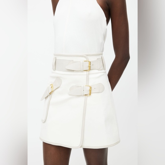DEREK LAM Wrap Buckle Calf Leather Mini Skirt Size 6 - Picture 2 of 14